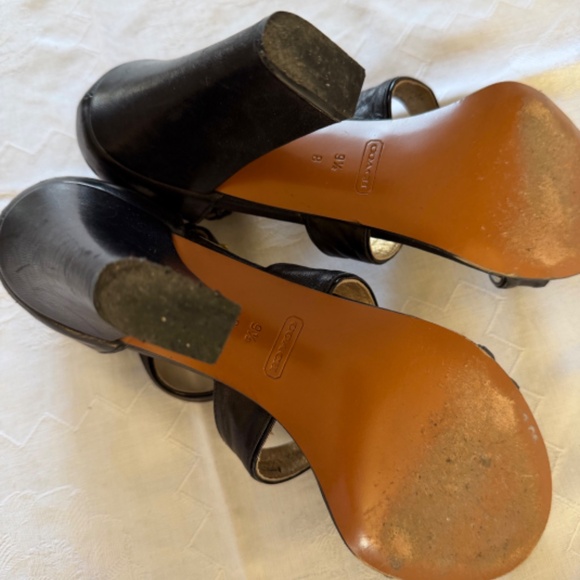 Coach size 9.5 B black leather Chunky 4 inch heel sandal - Picture 6 of 11